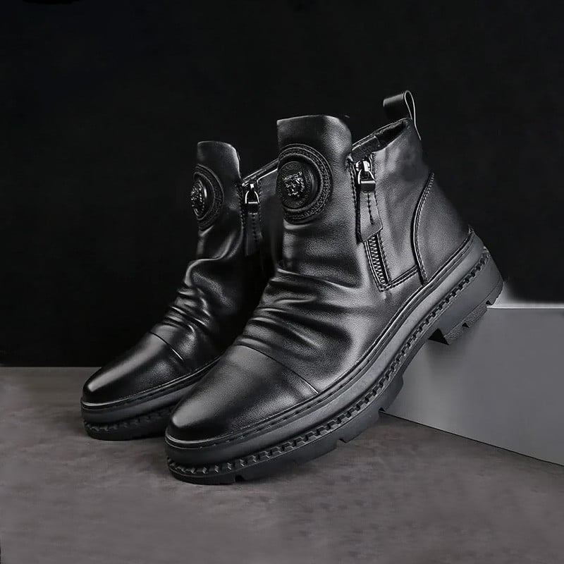 Men's Comfortable Leather Motorcycle Boots Work Boots Waterproof Anti-Slip Anti-Sprain