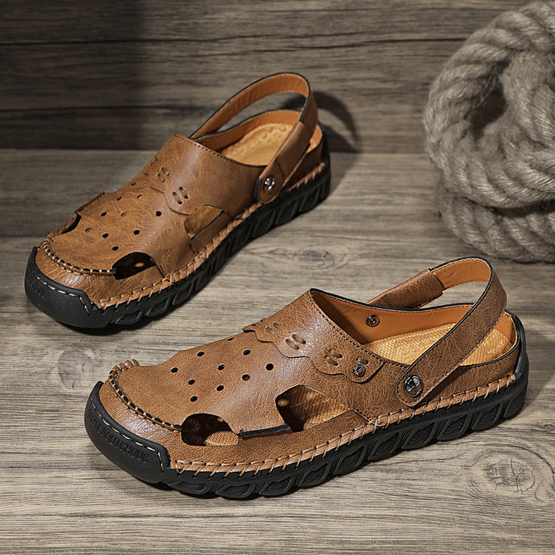 (⏰Last Day 70% OFF🔥)Men's 40+ Orthopedic Closed-Toe Sandals – Full-Grain Leather, Adjustable, Handmade for Fishing, Gardening & Daily Wear