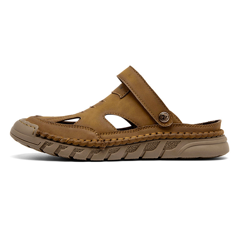 (⏰Limited Time Sale 70% OFF 🔥)Men's Premium Leather Orthopedic Sandals Handcrafted Full-Grain Leather-Closed Toe, Arch Support, Anti-Slip, Shock-Absorbing, Suitable for Riding, Gardening, Daily Errands