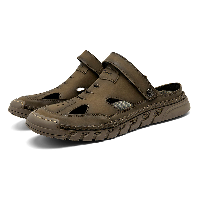 (⏰Limited Time Sale 70% OFF 🔥)Men's Premium Leather Orthopedic Sandals Handcrafted Full-Grain Leather-Closed Toe, Arch Support, Anti-Slip, Shock-Absorbing, Suitable for Riding, Gardening, Daily Errands