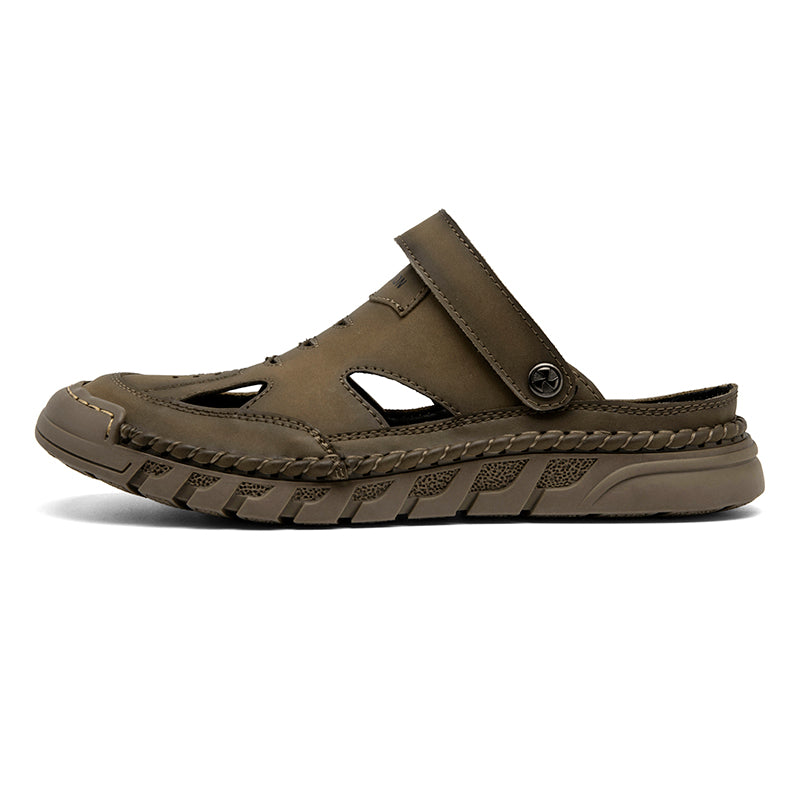 (⏰Limited Time Sale 70% OFF 🔥)Men's Premium Leather Orthopedic Sandals Handcrafted Full-Grain Leather-Closed Toe, Arch Support, Anti-Slip, Shock-Absorbing, Suitable for Riding, Gardening, Daily Errands