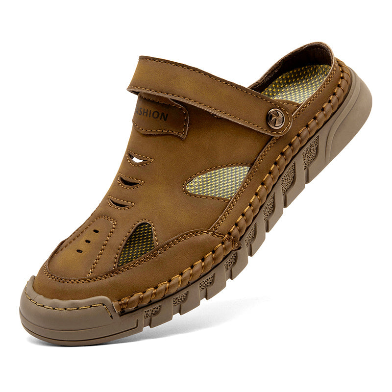 (⏰Limited Time Sale 70% OFF 🔥)Men's Premium Leather Orthopedic Sandals Handcrafted Full-Grain Leather-Closed Toe, Arch Support, Anti-Slip, Shock-Absorbing, Suitable for Riding, Gardening, Daily Errands