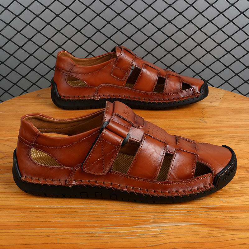 (⏰LAST DAY! 55% OFF 🔥) Men's Orthopedic Leather Fisherman Sandals | Breathable Closed-Toe Adjustable Outdoor Summer Comfort & Pain Relief