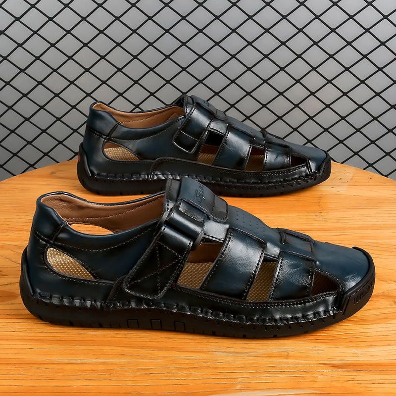 (⏰LAST DAY! 55% OFF 🔥) Men's Orthopedic Leather Fisherman Sandals | Breathable Closed-Toe Adjustable Outdoor Summer Comfort & Pain Relief