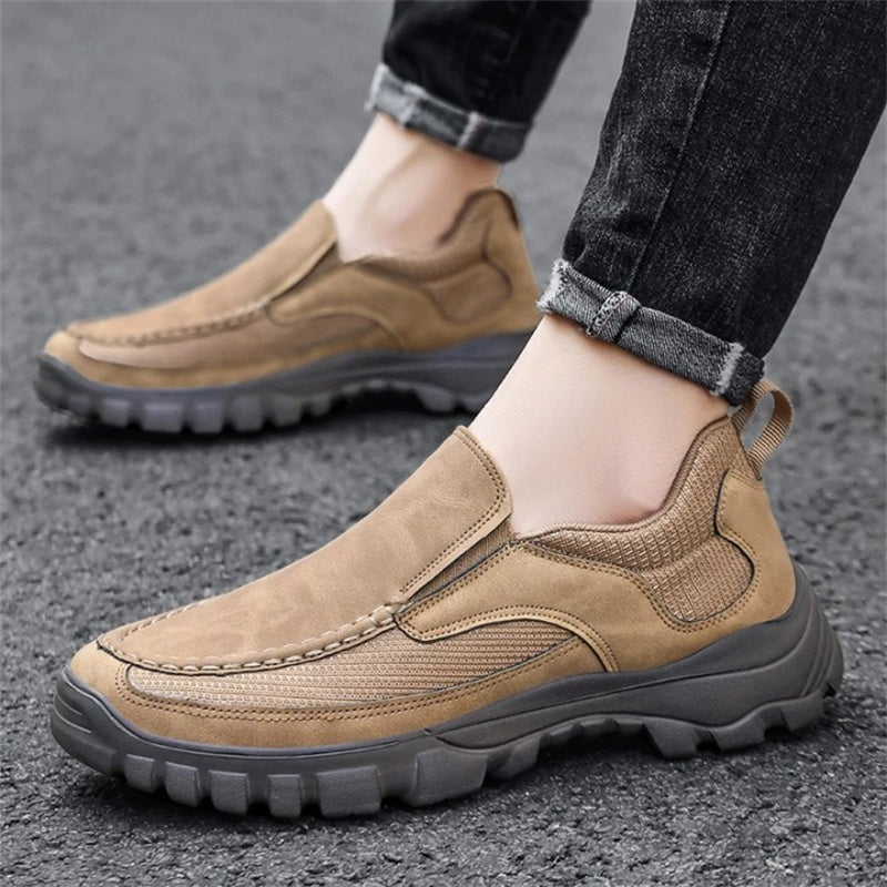 (Medical Certification) Men's Orthopedic Genuine Leather Shoes for Diabetics, Arch Support Hiking Shoes for Plantar Fasciitis