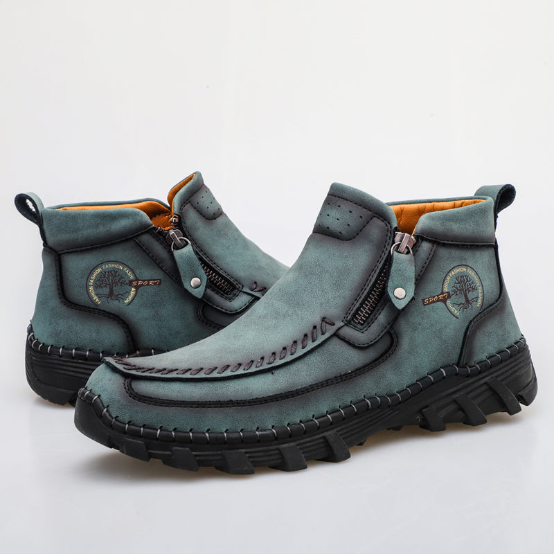 (⏰NOW ON: 70% OFF Sale! 🔥)Men's Premium Motorcycle Boots – Hand-Stitched Genuine Leather, USMCA Recommended - Wide Toe, Waterproof, Anti-Slip, Anti-Sprain, Ortho Support, Suitable for Riding, Work, Driving, Hiking
