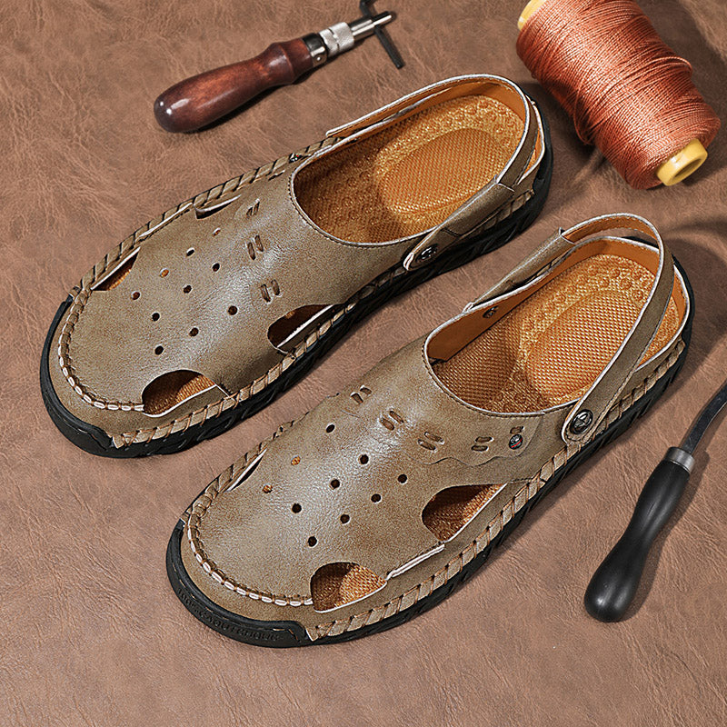 (⏰Last Day 70% OFF🔥)Men's 40+ Orthopedic Closed-Toe Sandals – Full-Grain Leather, Adjustable, Handmade for Fishing, Gardening & Daily Wear