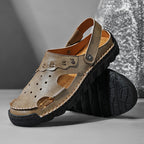 (⏰Last Day 70% OFF🔥)Men's 40+ Orthopedic Closed-Toe Sandals – Full-Grain Leather, Adjustable, Handmade for Fishing, Gardening & Daily Wear