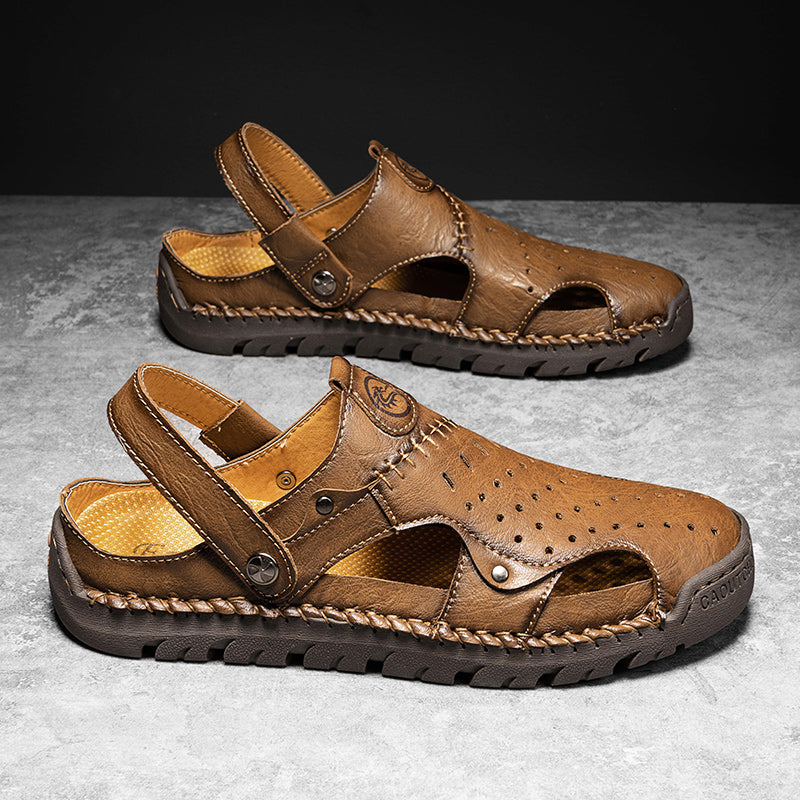 (⏰Limited Time Sale 70% OFF🔥)Men's Full-Grain Leather Sandals – Closed-Toe, Adjustable for Fishing & Gardening