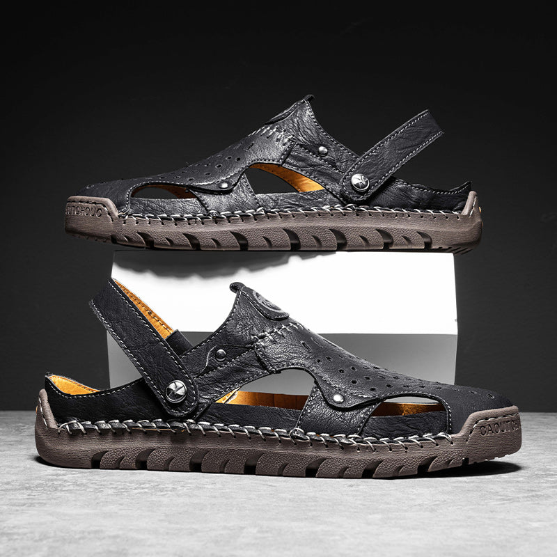(⏰Limited Time Sale 70% OFF🔥)Men's Full-Grain Leather Sandals – Closed-Toe, Adjustable for Fishing & Gardening