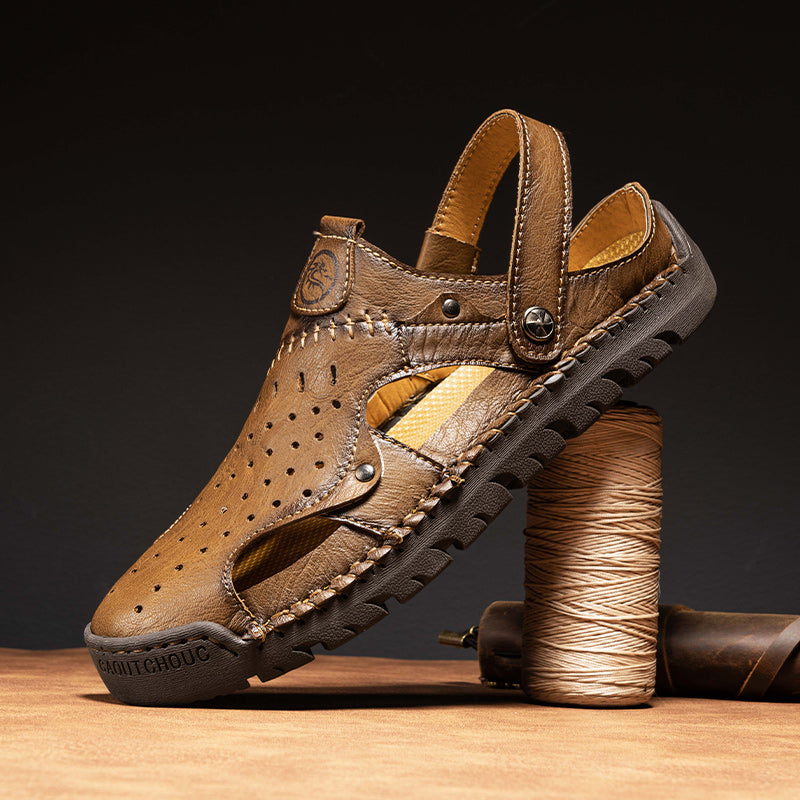 (⏰Limited Time Sale 70% OFF🔥)Men's Full-Grain Leather Sandals – Closed-Toe, Adjustable for Fishing & Gardening