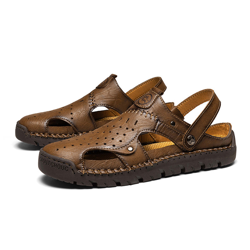 (⏰Limited Time Sale 70% OFF🔥)Men's Full-Grain Leather Sandals – Closed-Toe, Adjustable for Fishing & Gardening