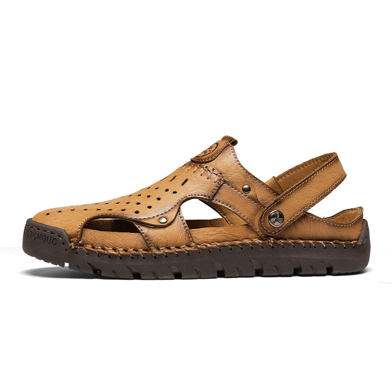 (⏰Limited Time Sale 70% OFF🔥)Men's Full-Grain Leather Sandals – Closed-Toe, Adjustable for Fishing & Gardening