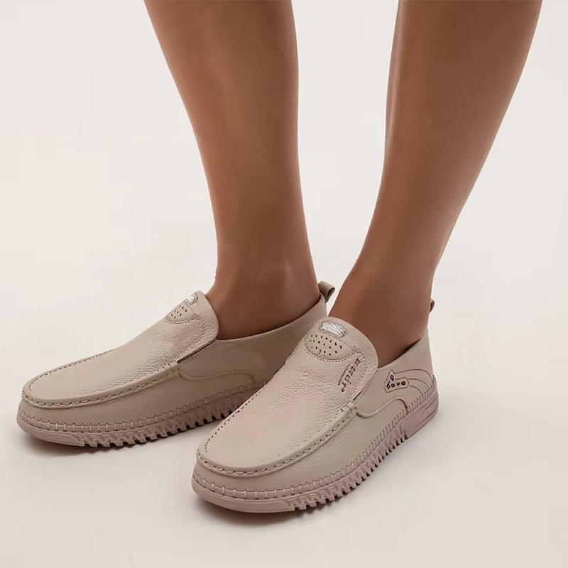 Slip-On Genuine Leather Loafers: Breathable Soft Calfskin, Cloud Cushion Sole for Driving & Business Casual