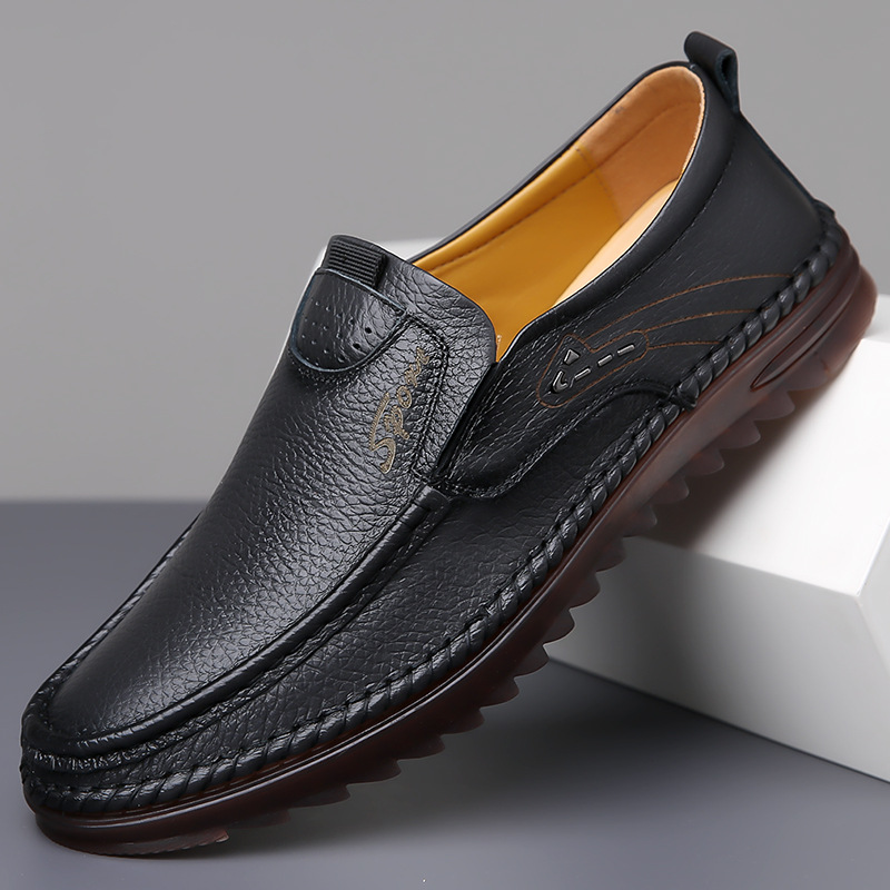 Slip-On Genuine Leather Loafers: Breathable Soft Calfskin, Cloud Cushion Sole for Driving & Business Casual