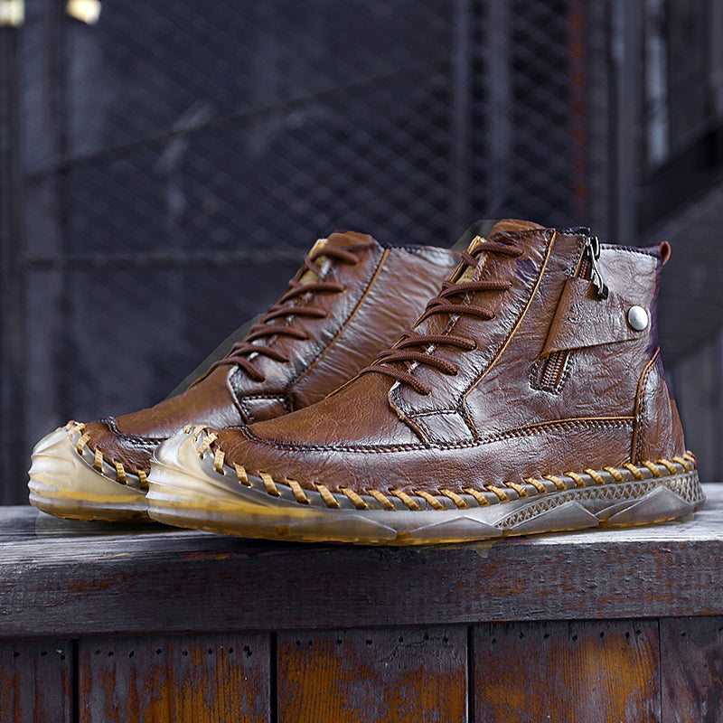 (⏰NOW ON: 70% OFF Sale! 🔥)Men’s Leather Work & Motorcycle Chukka Boots – Durable, Lightweight, Non-Slip Sole with Ankle Support for Long Rides & Long Days
