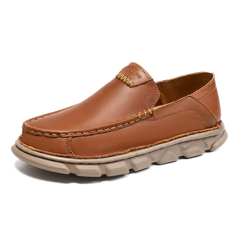 Handcrafted Leather Slip-On Loafers - Versatile Comfort-Focused Shoes