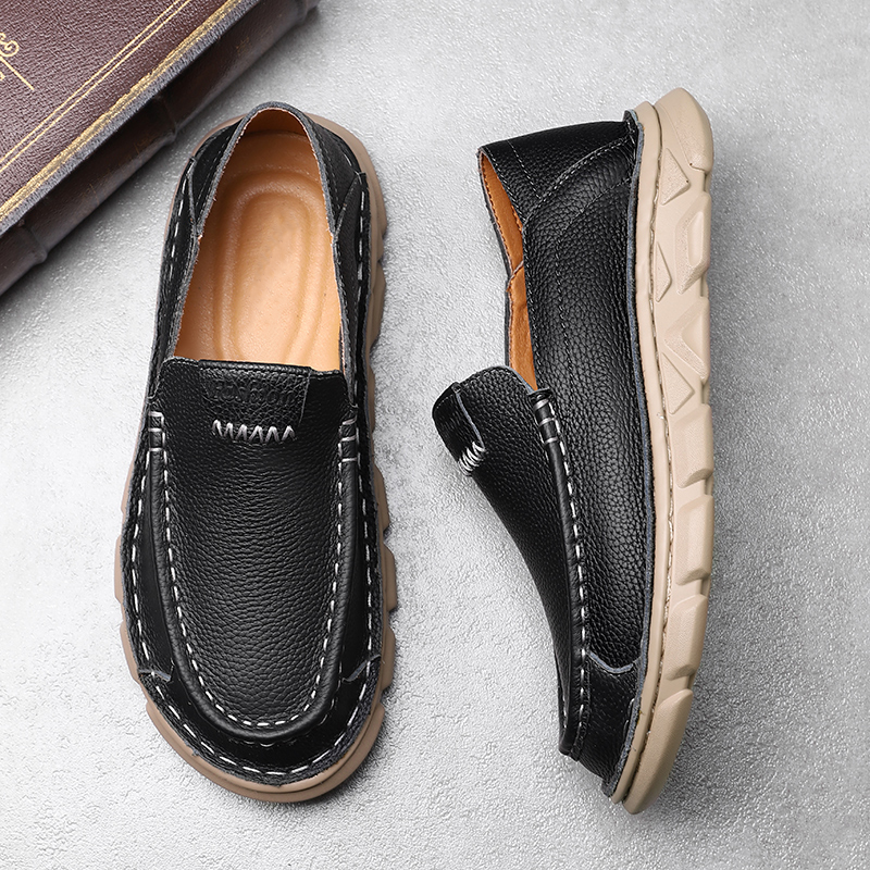 Handcrafted Leather Slip-On Loafers - Versatile Comfort-Focused Shoes