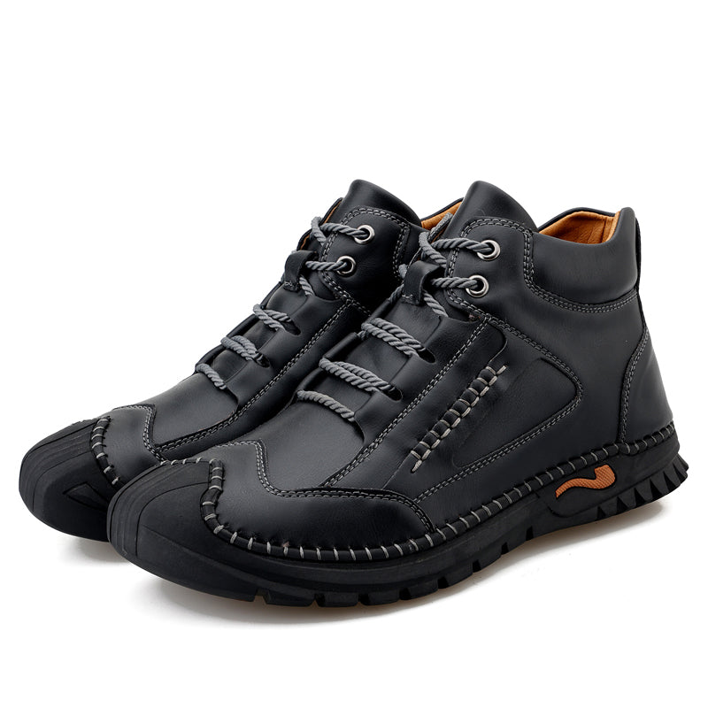 (⏰Limited Time Sale 70% OFF 🔥)Men’s Genuine Leather Hiking Boots Outdoor Casual Shoes Durable Hand-Stitched Wide Toe Work Ankle Support Walking Sneakers