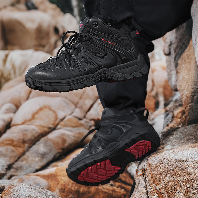 (🔥Last Day Promotion 70% OFF 🎁) Men’s Leather Hiking and Work Boots, Waterproof Lightweight Orthopedic Comfort, Slip Resistant Anti Puncture, Shock Absorbing Arch and Ankle Support, for Wet Trails Construction and Long Walks