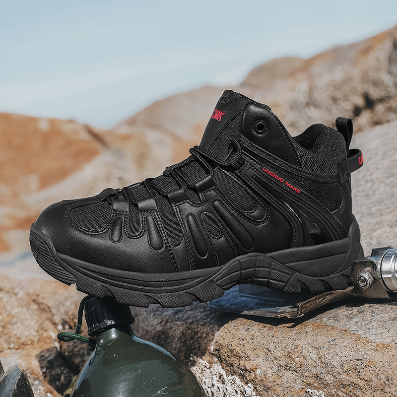(🔥Last Day Promotion 70% OFF 🎁) Men’s Leather Hiking and Work Boots, Waterproof Lightweight Orthopedic Comfort, Slip Resistant Anti Puncture, Shock Absorbing Arch and Ankle Support, for Wet Trails Construction and Long Walks