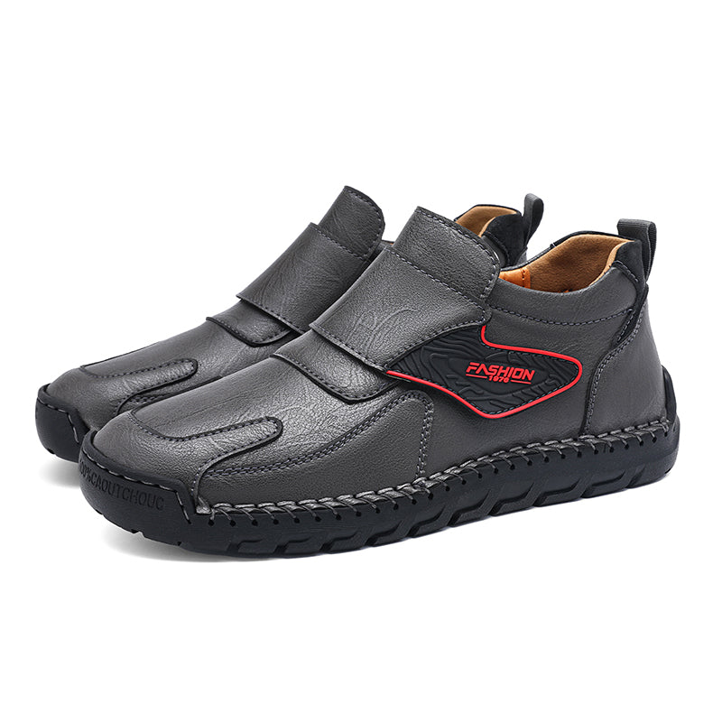 Mens Hand Stitching Leather Lace Up Ankle Boots Casual Vintage Non Slip Flats Arch Support Loafers for Hiking Walking Driving Chukka Boots