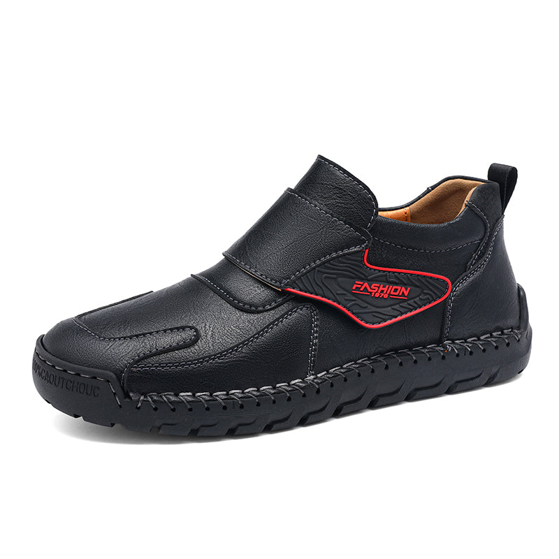 Mens Hand Stitching Leather Lace Up Ankle Boots Casual Vintage Non Slip Flats Arch Support Loafers for Hiking Walking Driving Chukka Boots