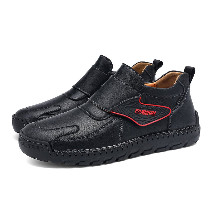 Mens Hand Stitching Leather Lace Up Ankle Boots Casual Vintage Non Slip Flats Arch Support Loafers for Hiking Walking Driving Chukka Boots