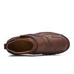 Mens Hand Stitching Leather Lace Up Ankle Boots Casual Vintage Non Slip Flats Arch Support Loafers for Hiking Walking Driving Chukka Boots