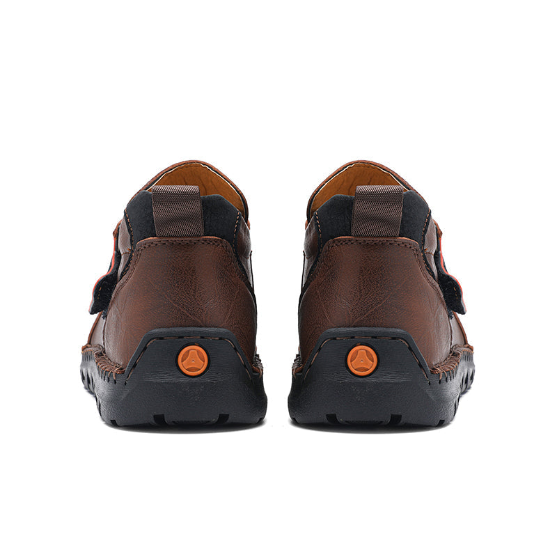 Mens Hand Stitching Leather Lace Up Ankle Boots Casual Vintage Non Slip Flats Arch Support Loafers for Hiking Walking Driving Chukka Boots