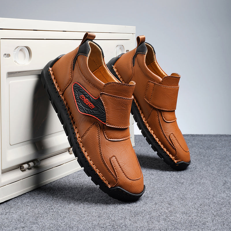 Mens Hand Stitching Leather Lace Up Ankle Boots Casual Vintage Non Slip Flats Arch Support Loafers for Hiking Walking Driving Chukka Boots