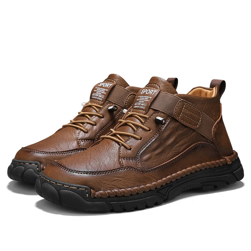 Mens Casual Leather Shoes Ankle Chukka Boots Slip On Lightweight Loafers Mid top Walking Driving Shoes for Male
