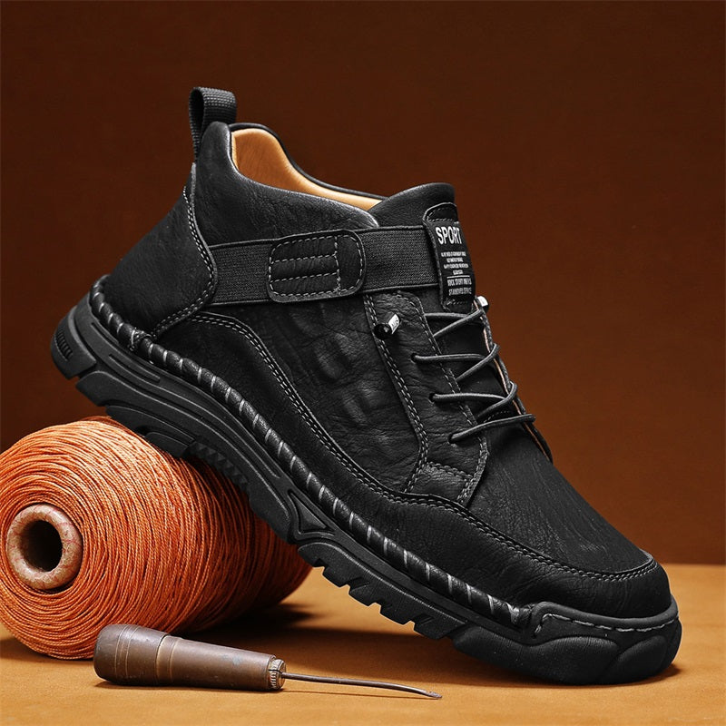 Mens Casual Leather Shoes Ankle Chukka Boots Slip On Lightweight Loafers Mid top Walking Driving Shoes for Male