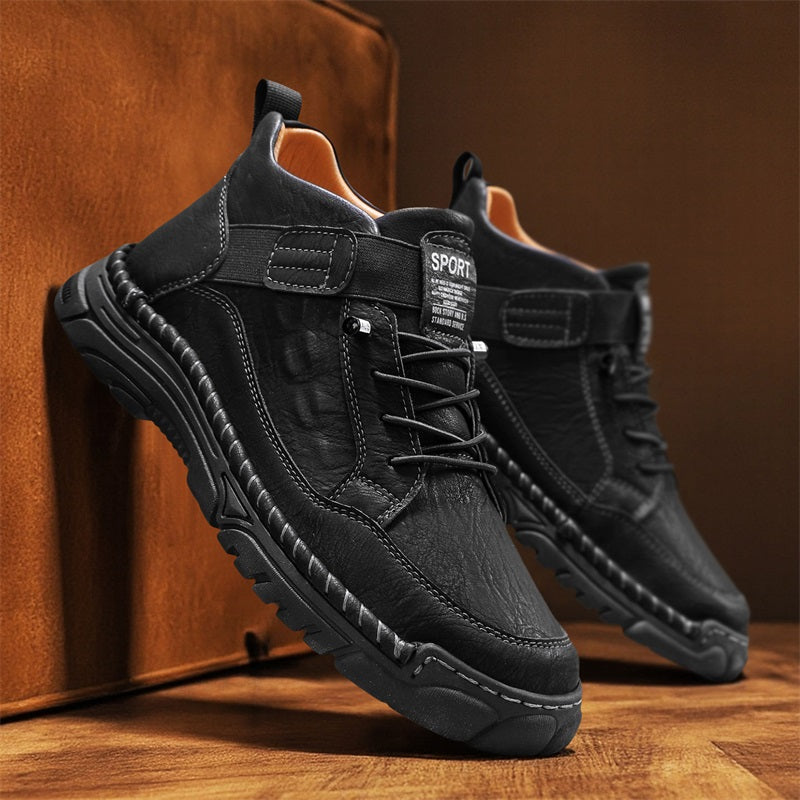 Mens Casual Leather Shoes Ankle Chukka Boots Slip On Lightweight Loafers Mid top Walking Driving Shoes for Male