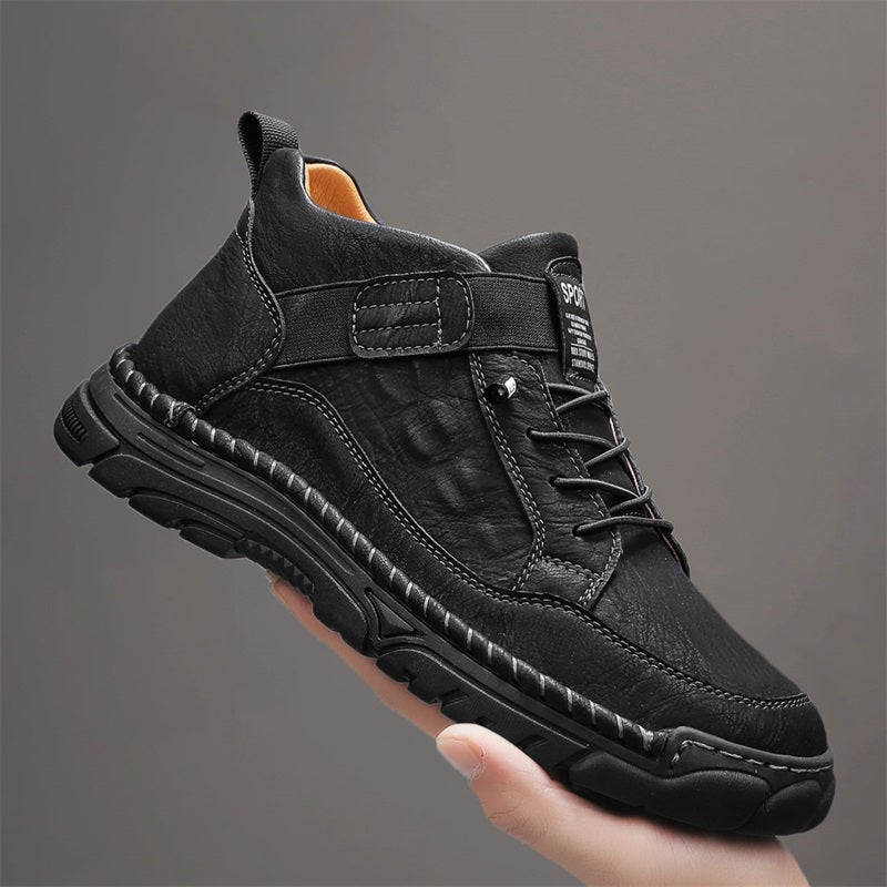Mens Casual Leather Shoes Ankle Chukka Boots Slip On Lightweight Loafers Mid top Walking Driving Shoes for Male