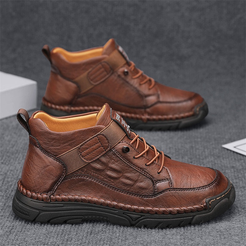Mens Casual Leather Shoes Ankle Chukka Boots Slip On Lightweight Loafers Mid top Walking Driving Shoes for Male