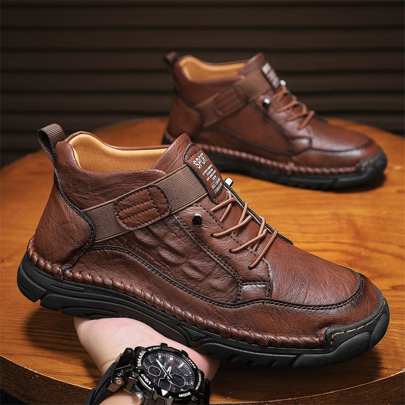 Mens Casual Leather Shoes Ankle Chukka Boots Slip On Lightweight Loafers Mid top Walking Driving Shoes for Male