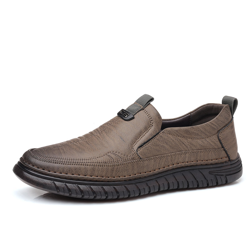 Slip-On Genuine Leather Loafers: Breathable Soft Calfskin, Cloud Cushion Sole for Driving & Business Casual