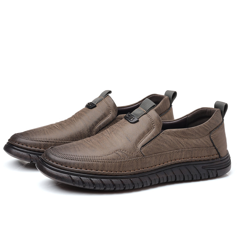 Slip-On Genuine Leather Loafers: Breathable Soft Calfskin, Cloud Cushion Sole for Driving & Business Casual