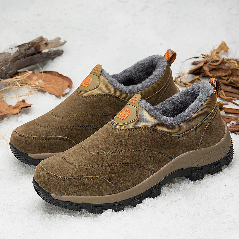 Men's Slip-On Fleece-Lined Hiking Shoes - Winter Warmth & Anti-Slip Grip