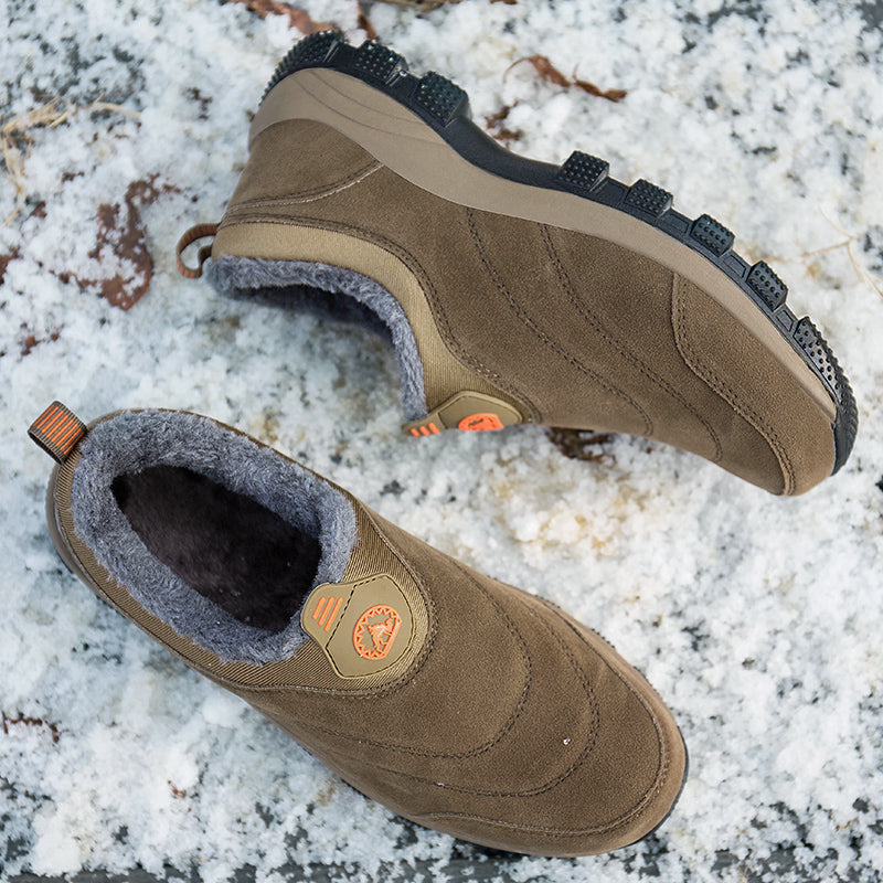 Men's Slip-On Fleece-Lined Hiking Shoes - Winter Warmth & Anti-Slip Grip