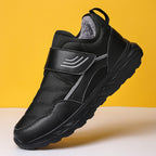 Men’s Winter Waterproof Fleece-Lined Walking Shoes, Wide Fit, Hook-and-Loop Strap, Slip-Resistant Sole, Comfortable Casual Sneakers