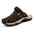 Men's Genuine Leather Sandals - Slip-On, Breathable, Wide Toe Box with Arch Support