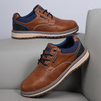 Men's Genuine Leather Casual Boots - Lace-Up, Waterproof, Wide Toe Box with Arch Support