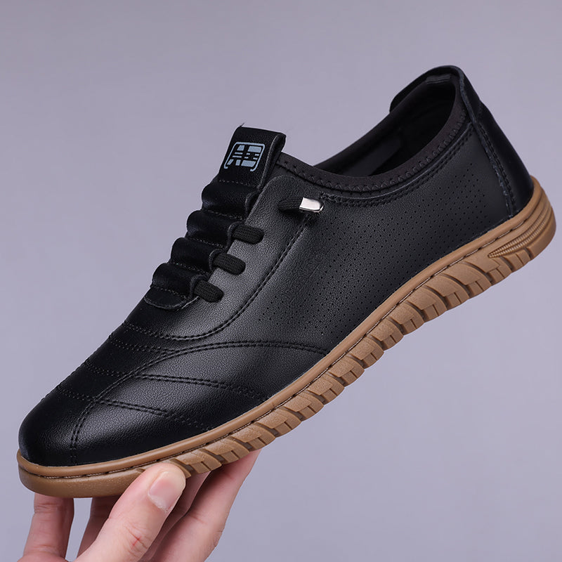 Men’s Waterproof Genuine Leather Walking Shoes for Tired, Wide Feet | Secure Lace-Up & Arch Support for Rainy Days and Long Walks