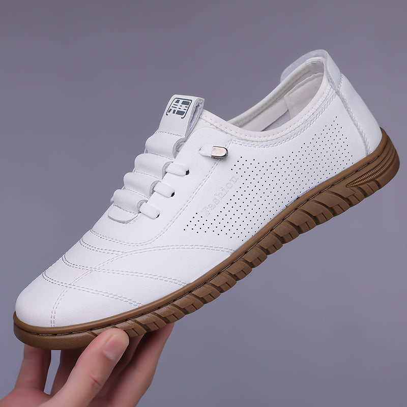 Men’s Waterproof Genuine Leather Walking Shoes for Tired, Wide Feet | Secure Lace-Up & Arch Support for Rainy Days and Long Walks