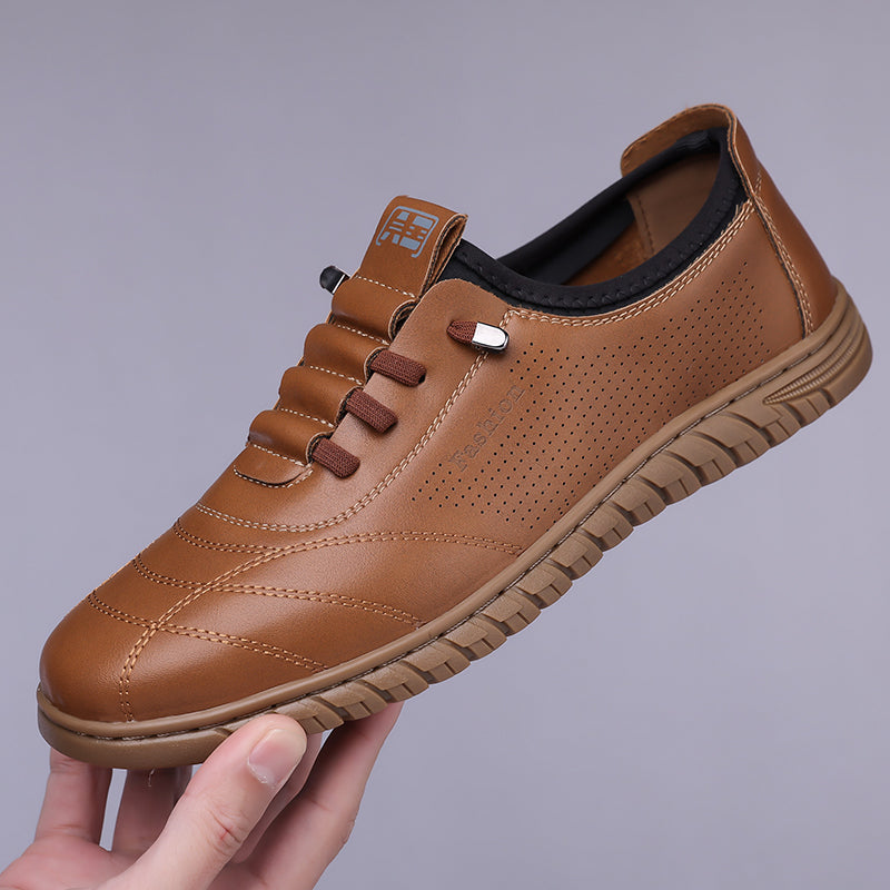 Men’s Waterproof Genuine Leather Walking Shoes for Tired, Wide Feet | Secure Lace-Up & Arch Support for Rainy Days and Long Walks