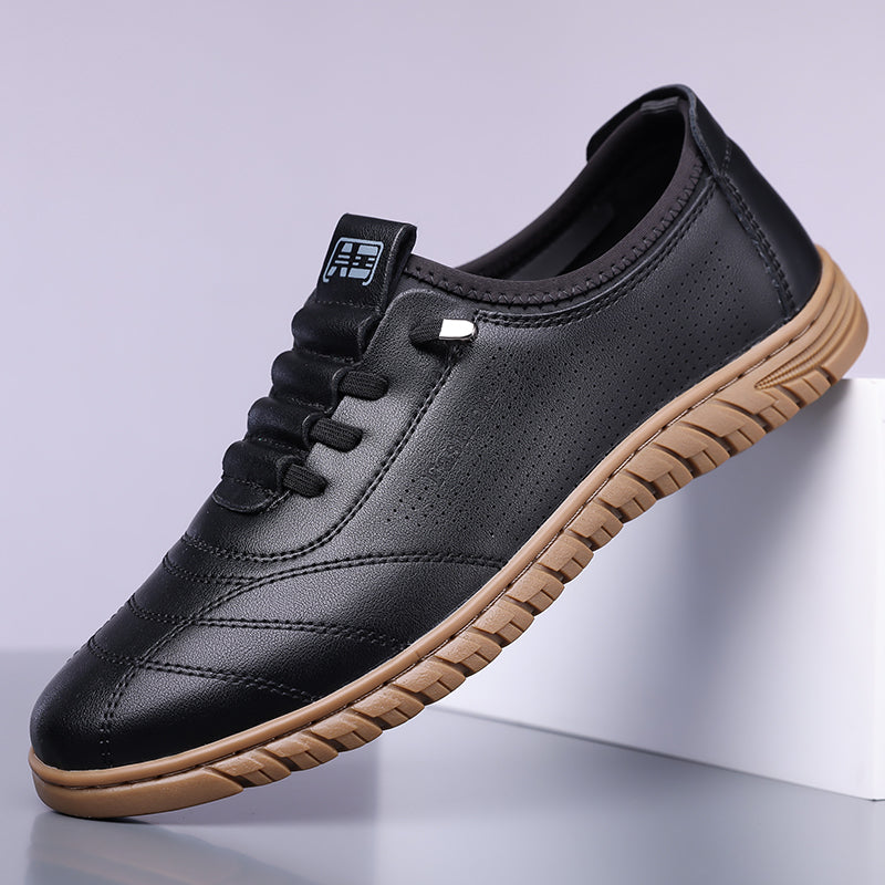 Men’s Waterproof Genuine Leather Walking Shoes for Tired, Wide Feet | Secure Lace-Up & Arch Support for Rainy Days and Long Walks