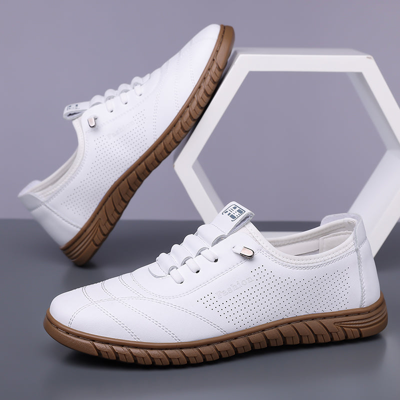 Men’s Waterproof Genuine Leather Walking Shoes for Tired, Wide Feet | Secure Lace-Up & Arch Support for Rainy Days and Long Walks