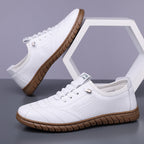 Men’s Waterproof Genuine Leather Walking Shoes for Tired, Wide Feet | Secure Lace-Up & Arch Support for Rainy Days and Long Walks